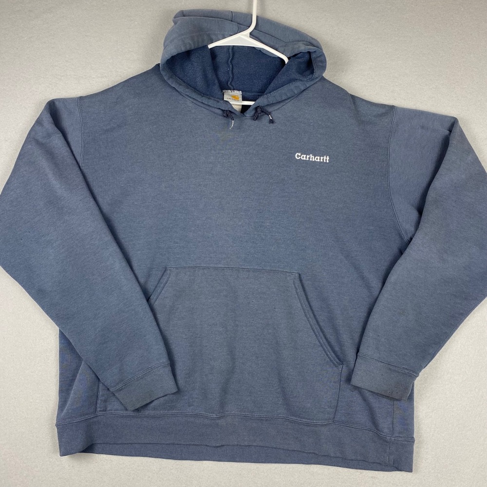 Carhartt Mens Midweight Hooded Sweatshirt Blue Pullover Logo Hoodie XL